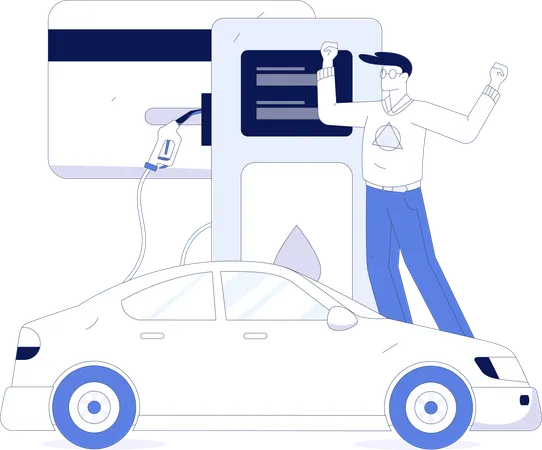Procedimiento de abastecimiento de combustible en el coche  Ilustración