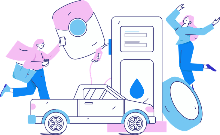 Procedimiento de reabastecimiento de combustible del vehículo en la estación  Ilustración