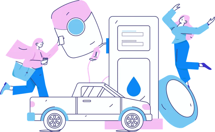 Procedimiento de reabastecimiento de combustible del vehículo en la estación  Ilustración
