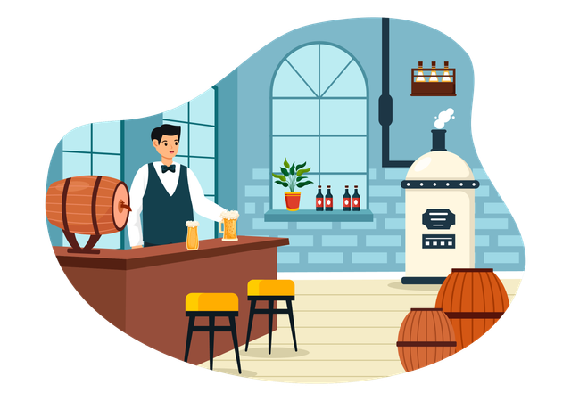 Procedimientos de la instalación de elaboración de cerveza  Ilustración