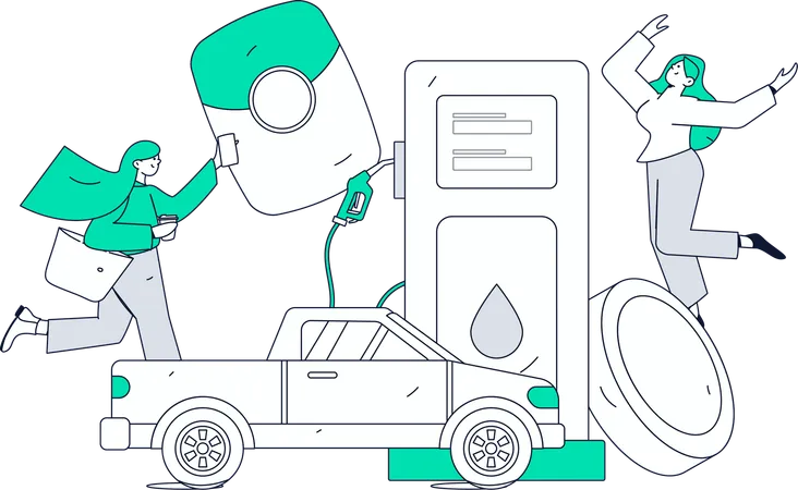 Procédure de ravitaillement en carburant des voitures à la station  Illustration