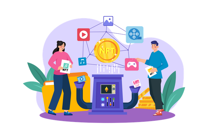 Proceso de acuñación nft  Ilustración