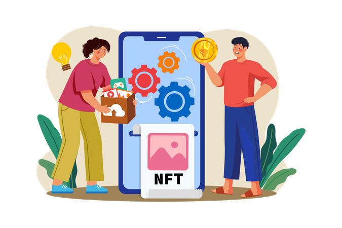 Proceso de acuñación nft  Ilustración
