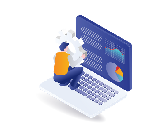 Proceso de análisis de datos con mantenimiento.  Ilustración