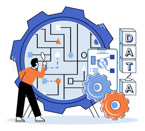Hombre analizando big data  Ilustración