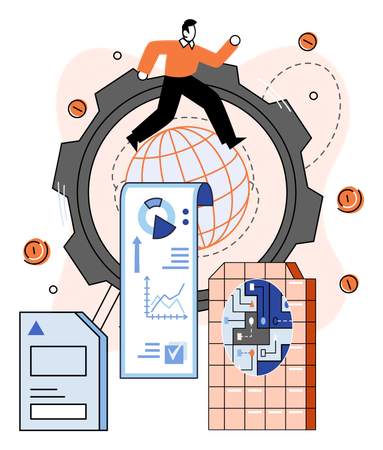 Hombre analizando big data  Ilustración