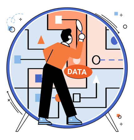 Hombre analizando big data  Ilustración