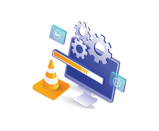 Proceso de carga de mantenimiento para aplicaciones de actualización informática.  Ilustración