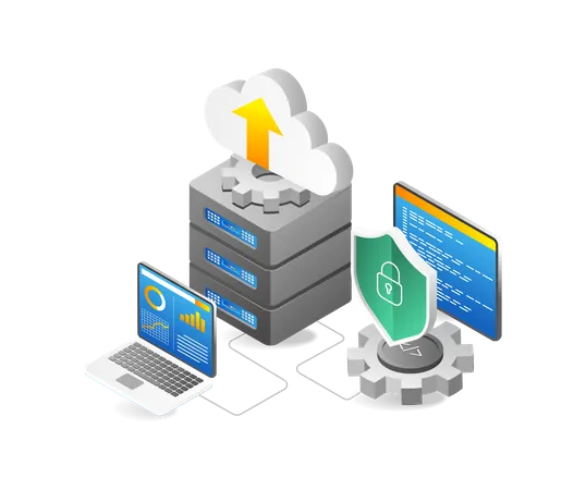 Proceso de datos de análisis del programa de seguridad del servidor en la nube  Ilustración