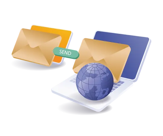 Proceso de envío de correo electrónico entre dispositivos.  Ilustración