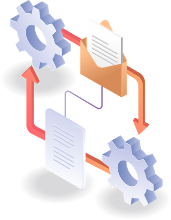 Proceso de envío y recepción de datos por correo electrónico.  Ilustración