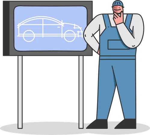 Proceso de fabricación de producción de fábrica de automóviles.  Ilustración