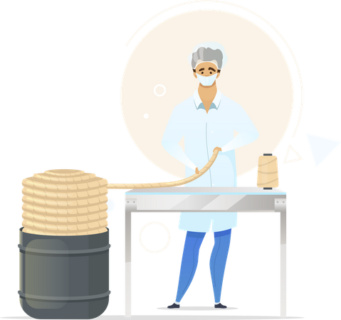 Proceso de producción de hilo de tejer.  Ilustración