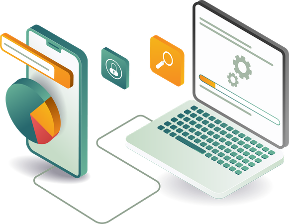 Proceso de reparación y actualización de teléfonos inteligentes y computadoras  Ilustración