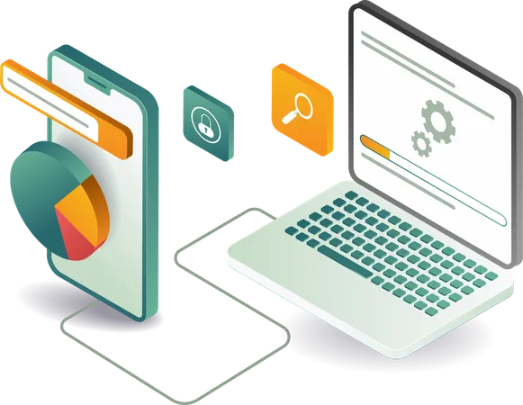 Proceso de reparación y actualización de teléfonos inteligentes y computadoras  Ilustración