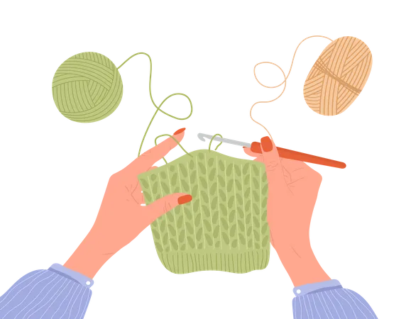 Proceso de tejido de crochet  Ilustración