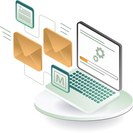 Proceso de transacción de correo electrónico en una computadora portátil  Illustration