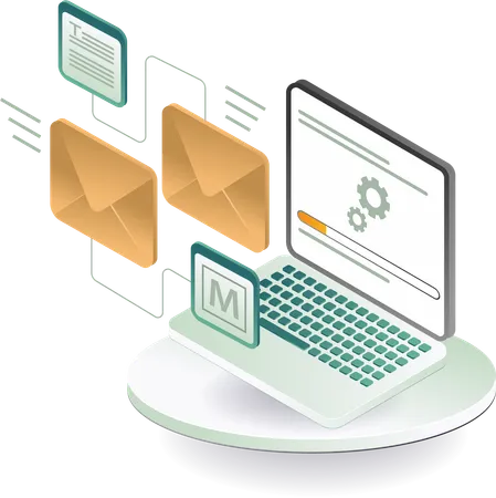 Proceso de transacción de correo electrónico en una computadora portátil  Illustration