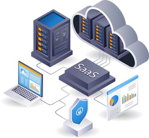 Proceso del sistema de tecnología de servidor en la nube SaaS  Illustration