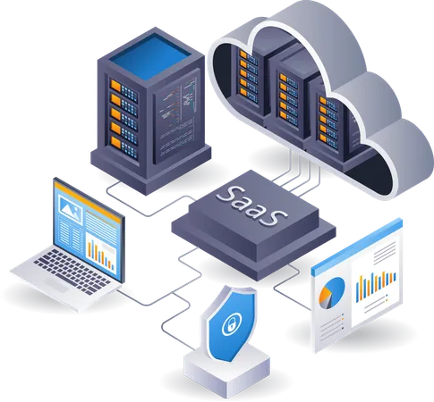 Proceso del sistema de tecnología de servidor en la nube SaaS  Illustration