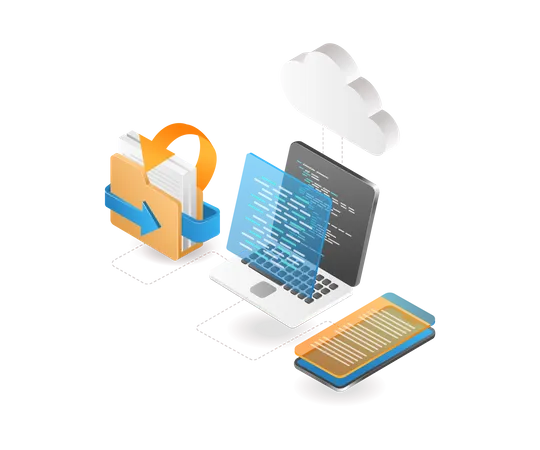 Process cloud server data  Illustration