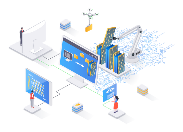 Process of automatic collecting and parsing raw data from web  Illustration