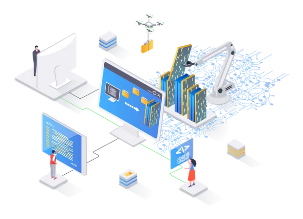 Process of automatic collecting and parsing raw data from web  Illustration