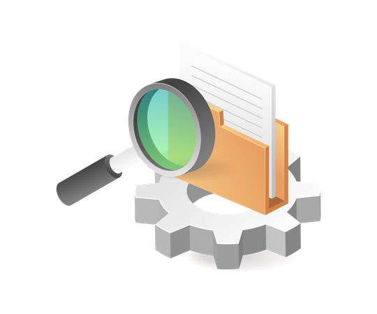 Process of searching data in folder with magnifying glass Illustration