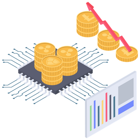 Processador analítico de pisada de criptomoeda  Ilustração