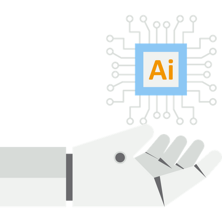 Robô segurando processador de computador microchip  Ilustração