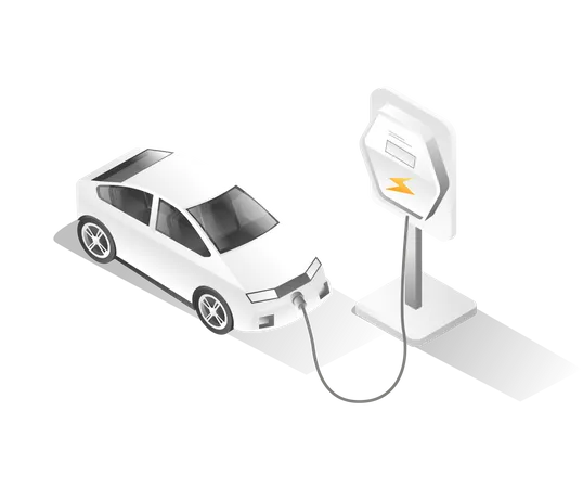 Processo de carregamento de carro elétrico  Ilustração