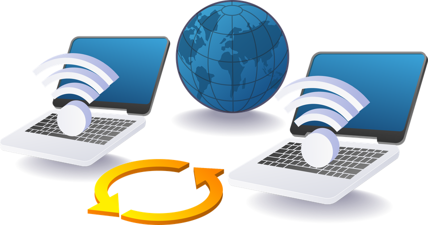 Processo de rede de internet wifi de computador  Ilustração