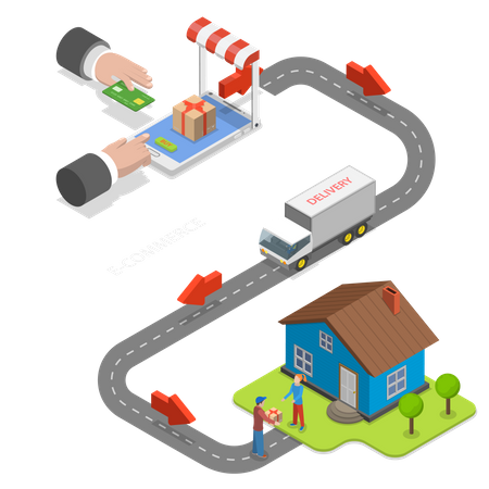 Processo de trabalho de comércio eletrônico  Ilustração