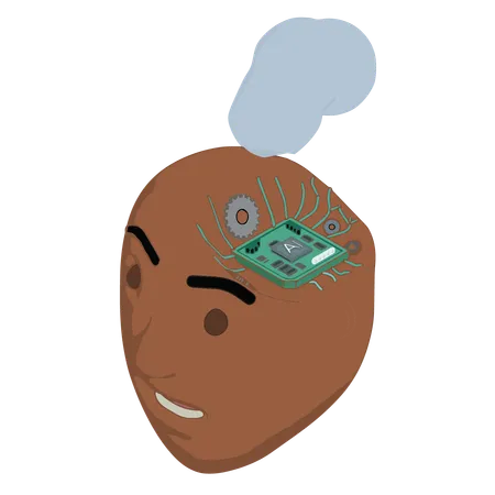 AI Man Head With Processor And Cloud Floating Illustration