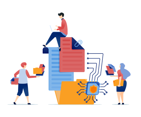 Processor chips for learning machines assist in organizing files within document storage folders optimizing data management cloud accessibility  Illustration