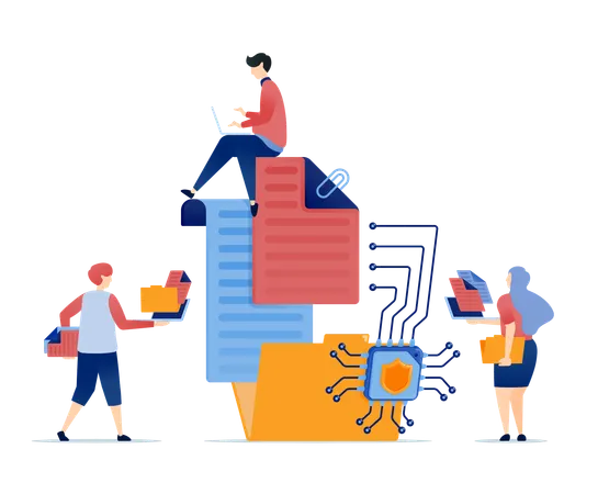 Processor chips for learning machines assist in organizing files within document storage folders optimizing data management cloud accessibility  Illustration