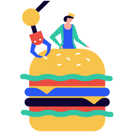 Processus de fabrication d'un hamburger  Illustration