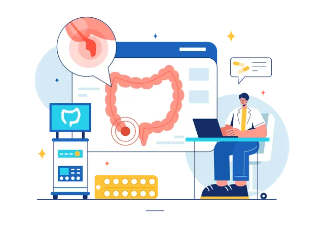 Especialista proctólogo explicando lactobacillus  Ilustración