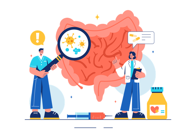 Proctólogo Investigación sobre enfermedades del colon.  Ilustración