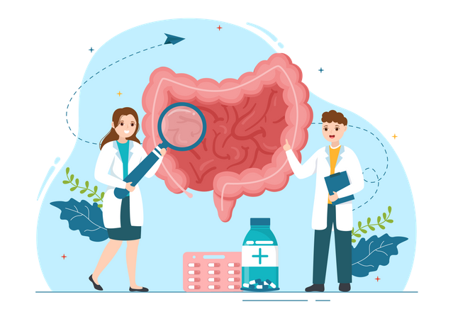 Proctology doctors explaining about gastro bacteria  Illustration