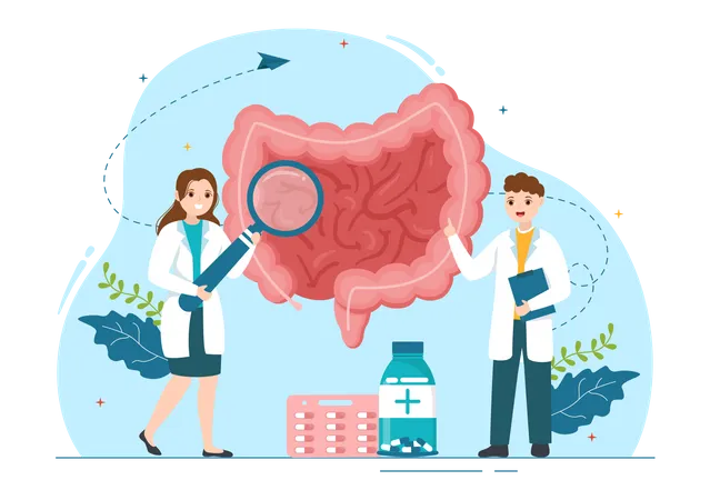 Proctology doctors explaining about gastro bacteria  Illustration