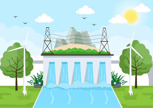 Produção de energia hídrica  Ilustração