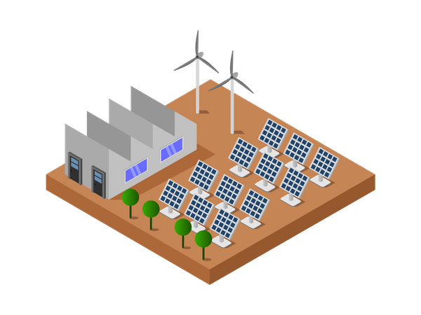 Producción de energía mediante panel solar.  Ilustración