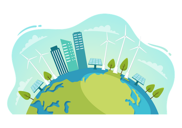 Producción de energía verde en la ciudad.  Ilustración