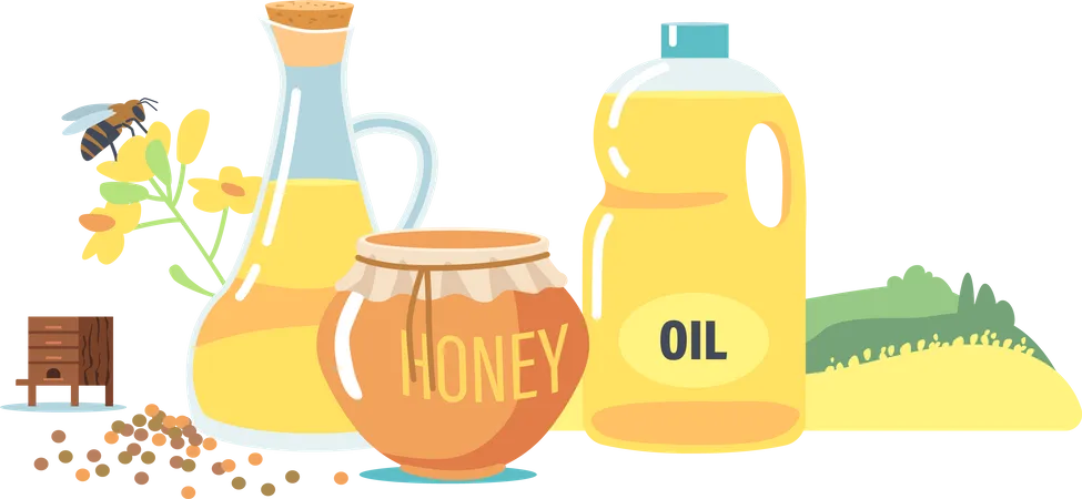Producción de miel y aceite de abeja  Ilustración