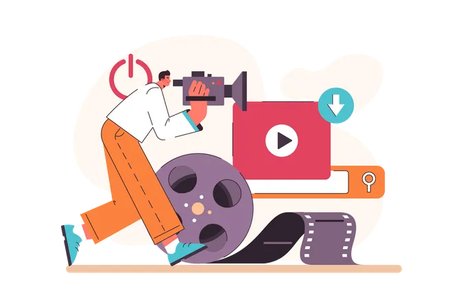 Passive Income In The Internet Character Making Money On Video Easy Way To Receive Profit From Remote Source Flat Vector Illustration 일러스트레이션