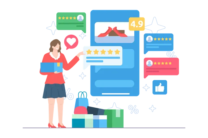 Customer Gives A Review In E Commerce Illustration Illustration