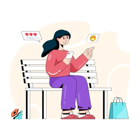 Girl Giving Online Shopping Reviews Flat Illustration Illustration