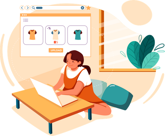 Production employee uploading products for online selling  イラスト