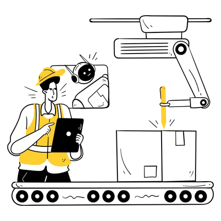 Production Line with AI Assistance  Illustration